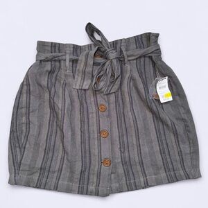 Sky & Sparrow Boho Linen Striped Paperbag Waist Mini Skirt Small